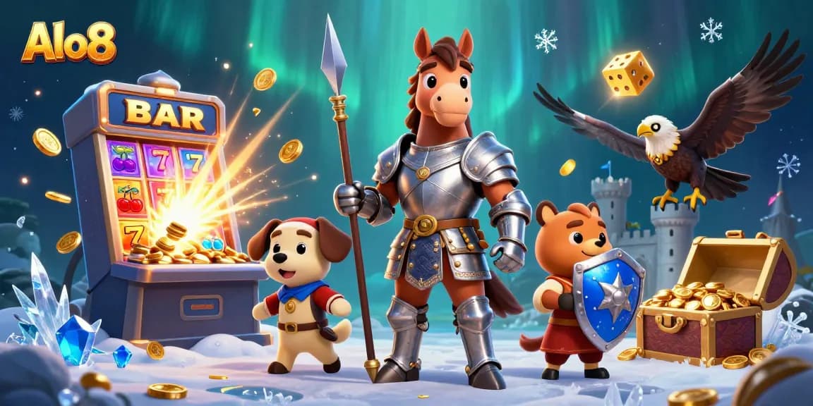 Spin and win on Alo8's vibrant casino theme featuring knights, castles, and jackpots.