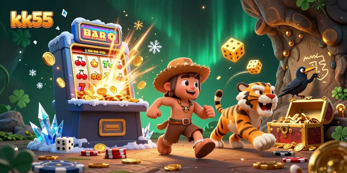Spin and win at kk55's vibrant casino experience with colorful characters and dynamic elements.