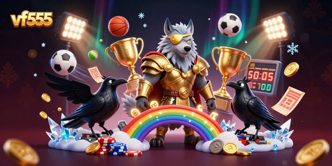 Experience the thrill of vf555 with Odin and ravens amidst casino-inspired elements.