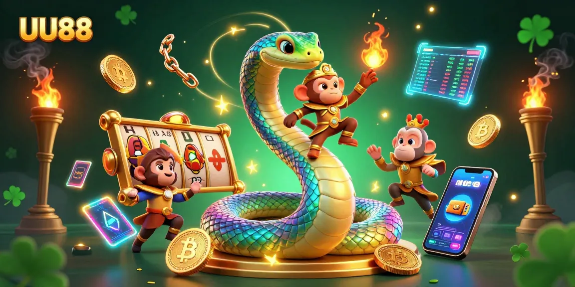 Experience the excitement of UU88 slots with a vibrant 3D illustration featuring whimsical characters and crypto elements.