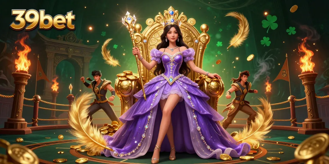 Engage in thrilling gameplay at 39bet, featuring an enchanting scene with a regal princess, golden coins, and vibrant casino elements.