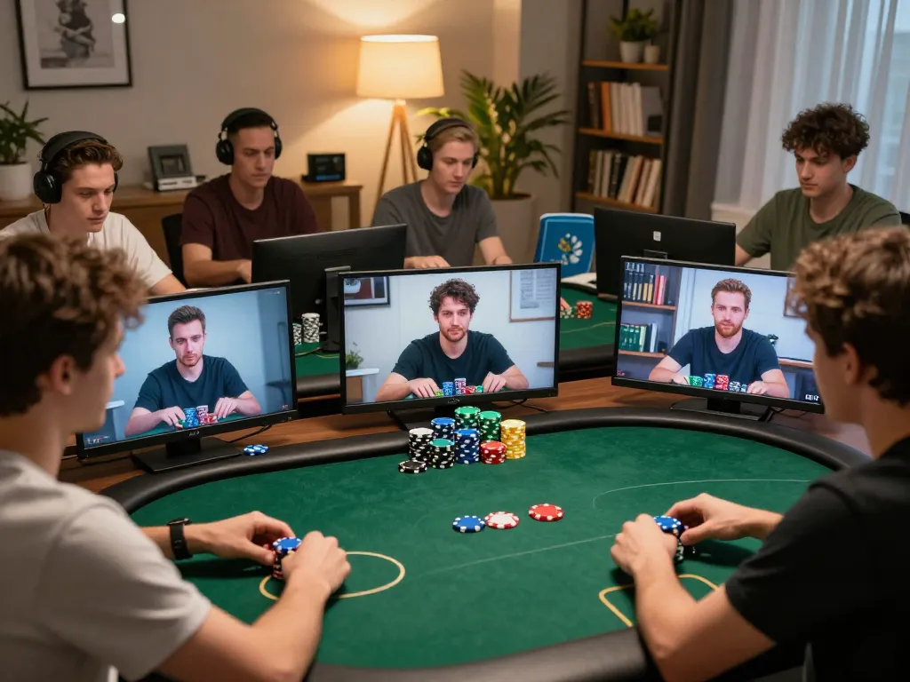 Online players enjoy a thrilling poker game via vvvwin platform, highlighting strategic gameplay.