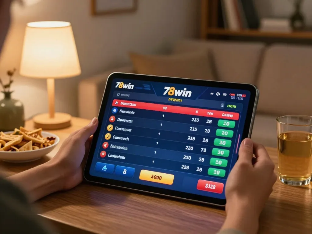 Engaging online gaming moment on 78win with live betting displayed on a tablet