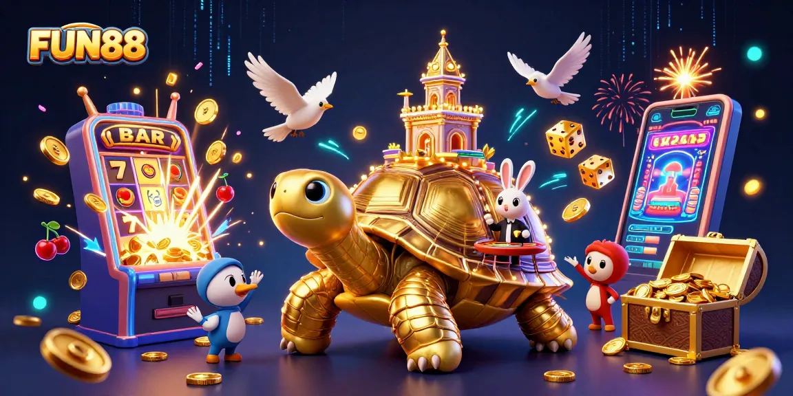 Experience FUN88's thrilling gaming atmosphere as golden coins rain from the jackpot explosion.