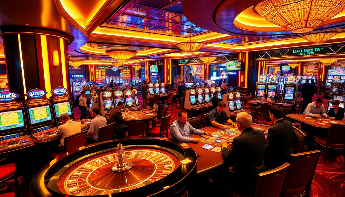 Nohu-themed casino scene showcasing players at vibrant gaming tables and slot machines.