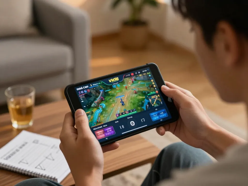 Engaged player using Nhà cái Vk88 app for live betting on smartphone in cozy home atmosphere