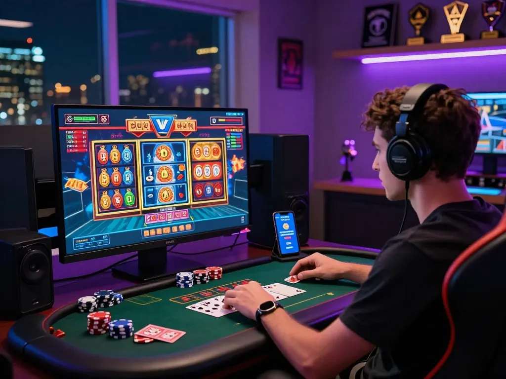 Engaging online gaming setup at https://bong99vn.win/ showcasing a player immersed in a vibrant live casino experience.
