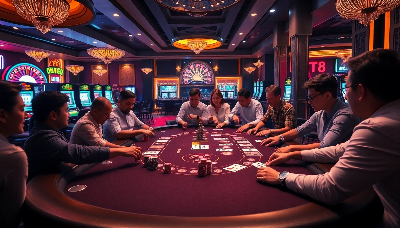 Exciting poker scene at nhà cái tt88 highlighting vibrant casino atmosphere.