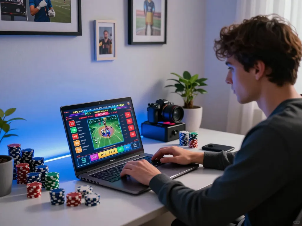 Player engaging in online betting at alo8net with live sports interface displayed.