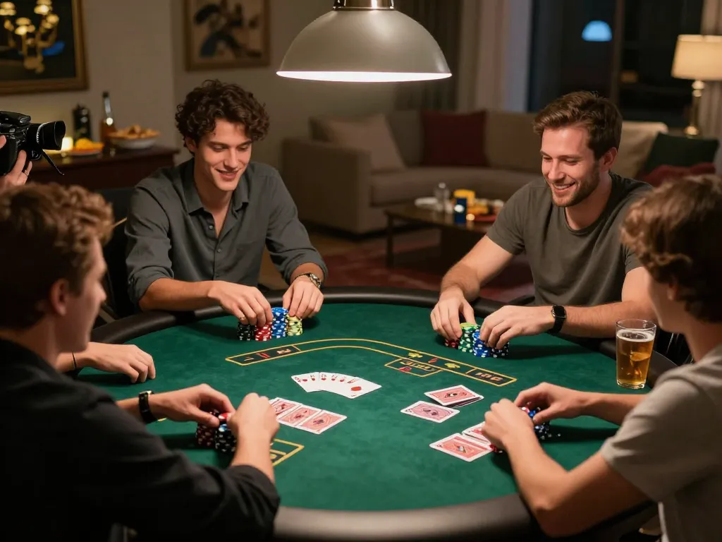 Players enjoying poker night at home, showcasing llwin fun with engaging strategy and vibrant atmosphere