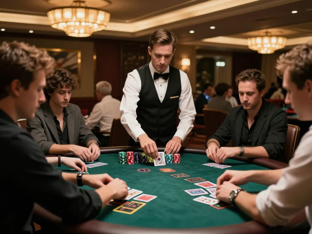 Luck8 players engaging intensely in a live blackjack game, showcasing high-stakes strategy and excitement.