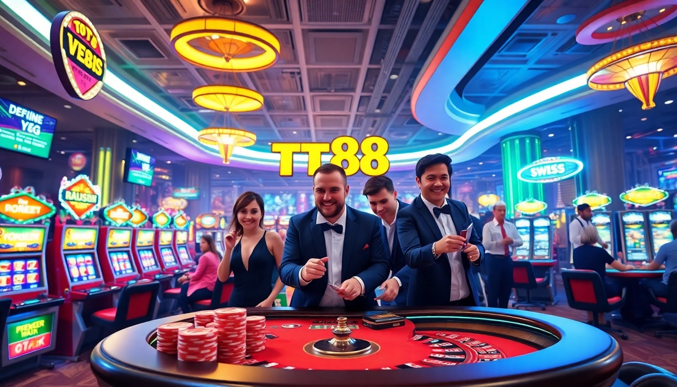 Experience the excitement of TT88 casino with vibrant gaming tables and enthusiastic players.