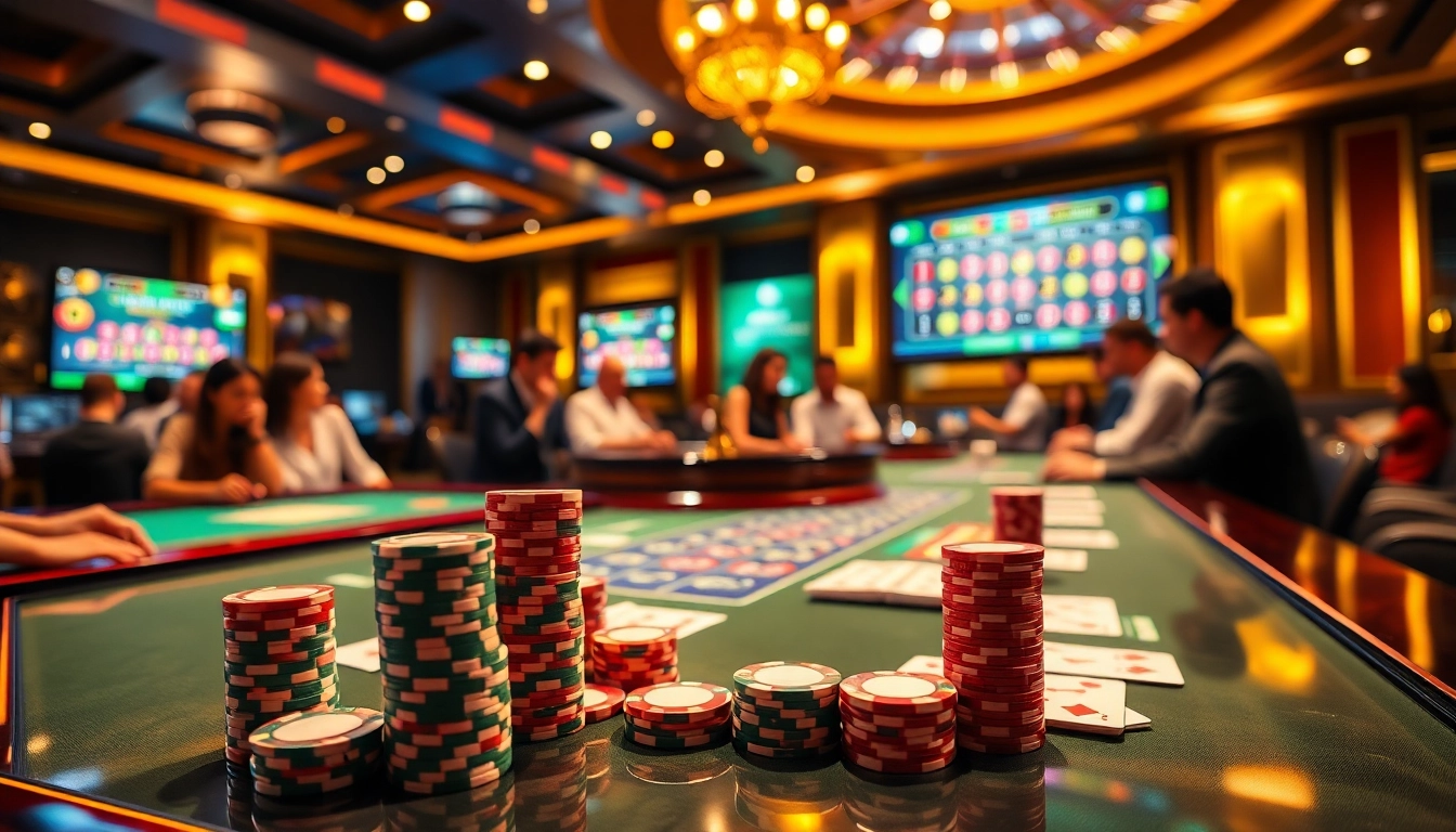 Engaged players enjoying casino games at https://slot365.cx/ with vibrant scenes of poker chips and roulette wheels.