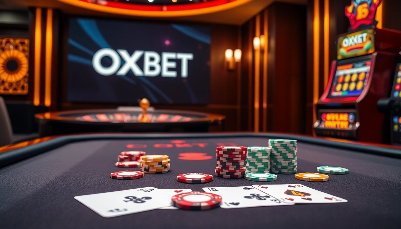 Experience engaging gameplay at OXBET with vibrant poker chips and a stylish poker table.