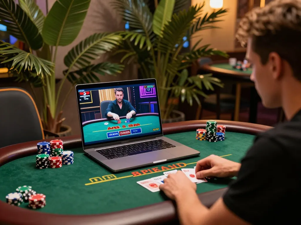 Experience thrilling gaming action at hz88 online casino with live dealer gameplay on a laptop.