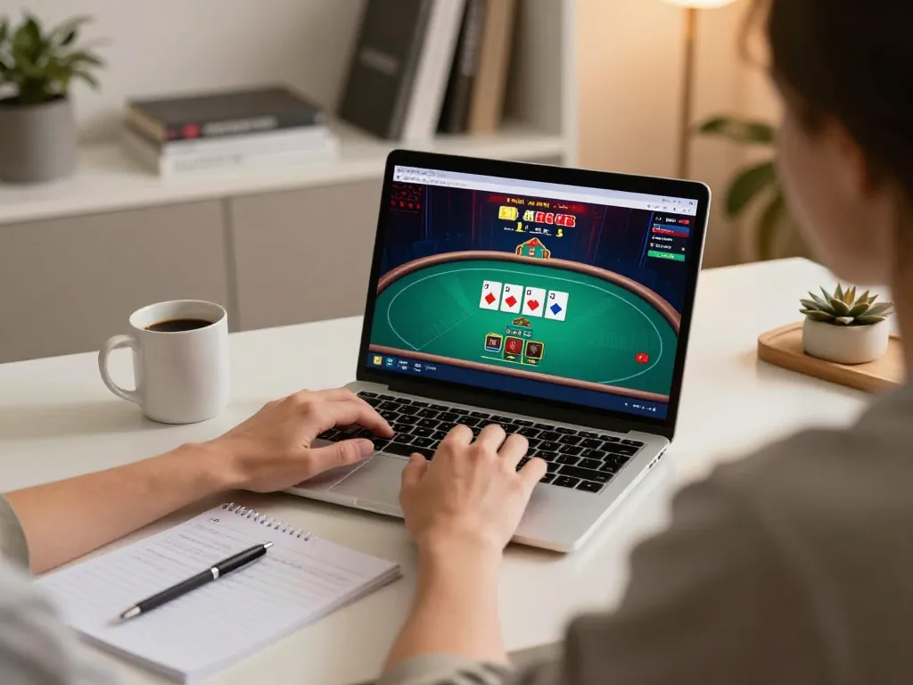 Engaging online poker session featuring a user on LODE88, showcasing a vibrant gaming interface and strategic notes.