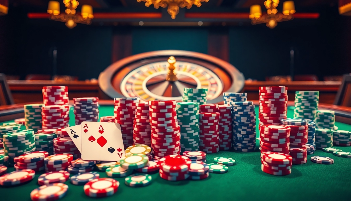 Experience the thrill of gaming at https://sv368com.biz/ with poker chips and a modern roulette setup.