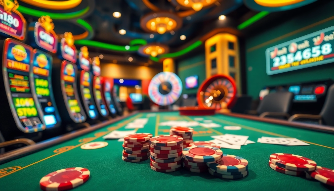 Experience the excitement of GK88 casino gaming at a vibrant table with poker chips and cards.