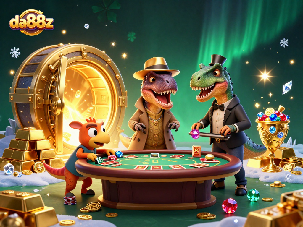 da88z captures a thrilling blackjack showdown with a velociraptor card counter and hidden treasures.