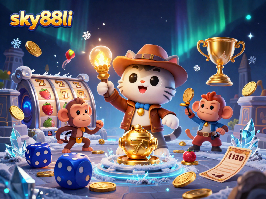 Experience thrilling wins at sky88li with a vibrant casino adventure scene featuring a treasure discovery!
