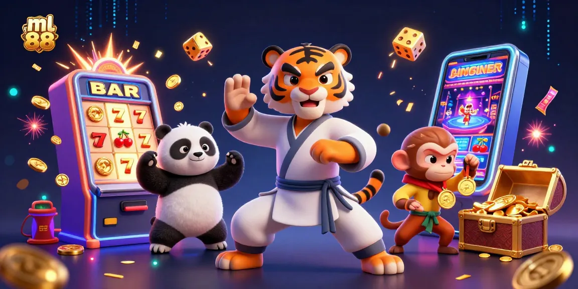 Engage with exciting gambling action featuring ml 88 with a kung fu tiger master and vibrant casino elements.