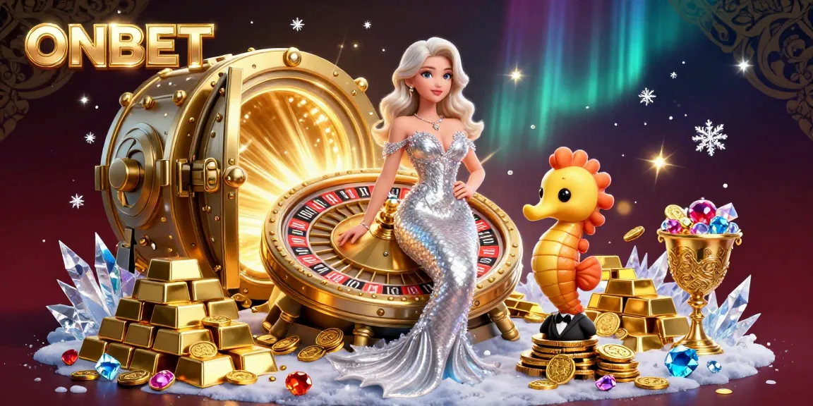 Experience thrilling gameplay at ONBET with a dazzling roulette wheel and vibrant casino elements.
