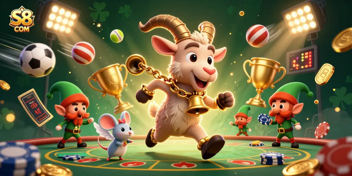 Join exciting gaming moments at S8 COM featuring lively casino characters in a dynamic scene.