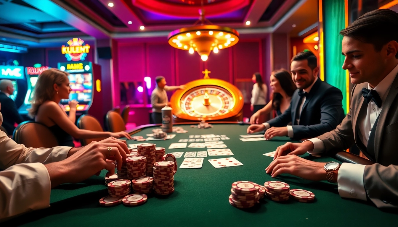 Kuwin poker game setup with vibrant cards and gambling chips in a luxurious casino.