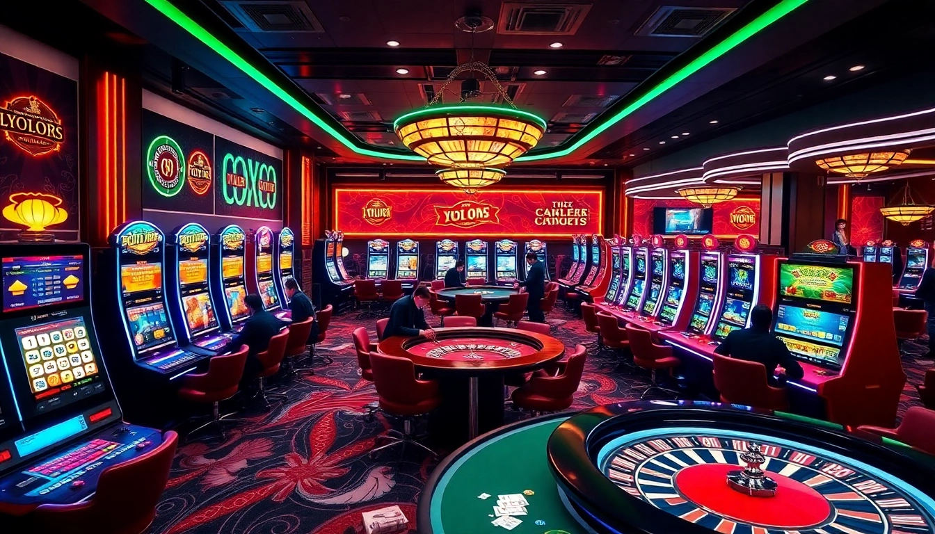 Players enjoying the exciting casino experience on Xin88 with vibrant tables and slot machines.