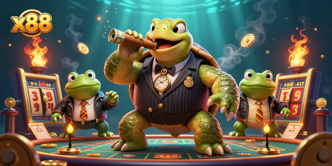 x88 players celebrate big wins with engaging slots in a vibrant, animated casino scene.