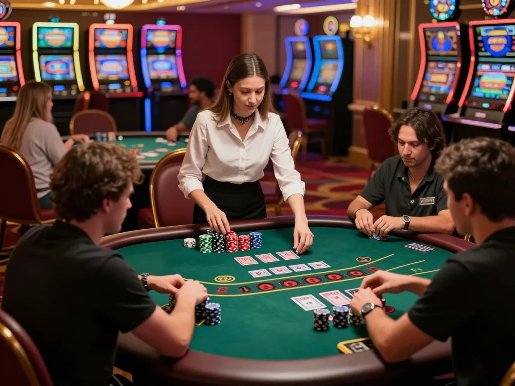 Players engaging at a TG88 blackjack table, highlighting strategy in a vibrant casino atmosphere.
