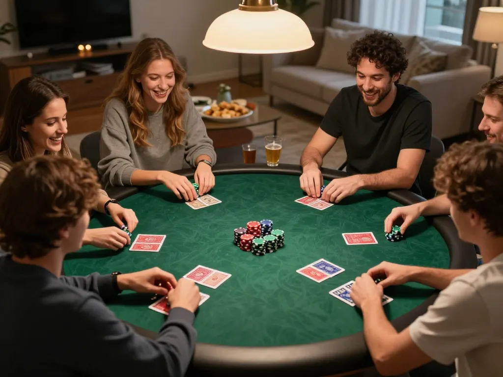 Engage in a friendly poker night with Red88, showcasing strategy and excitement in a cozy setting.