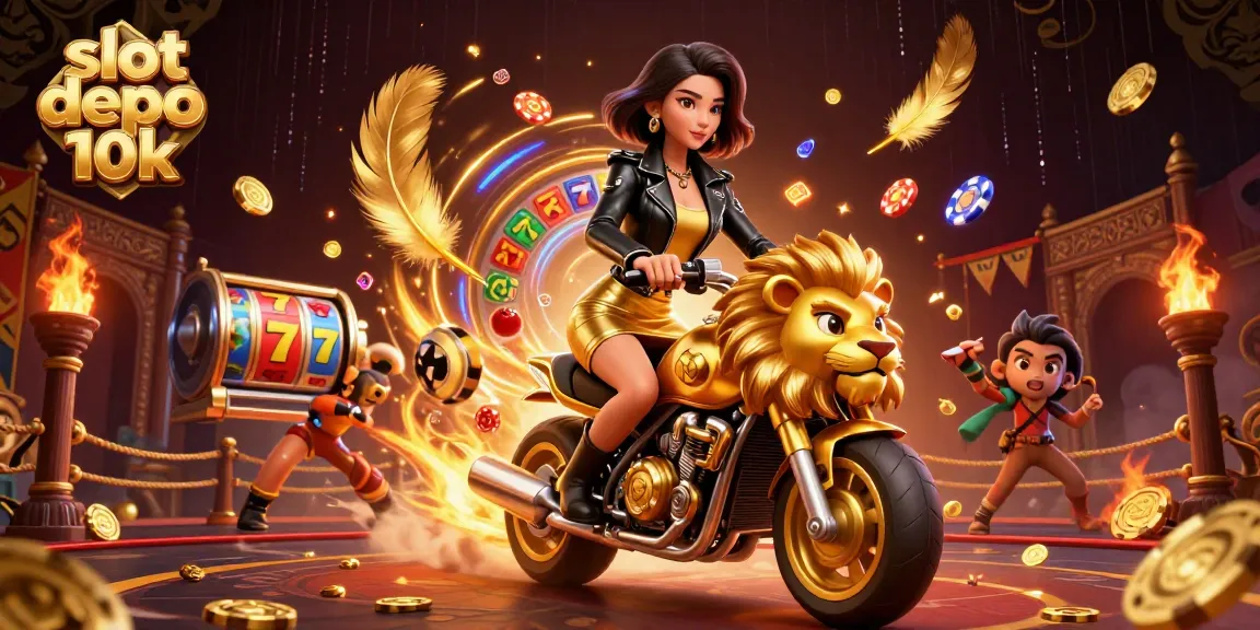 Engage with thrilling slot depo 10k on a vibrant golden lion mascot, enhancing your gameplay experience.