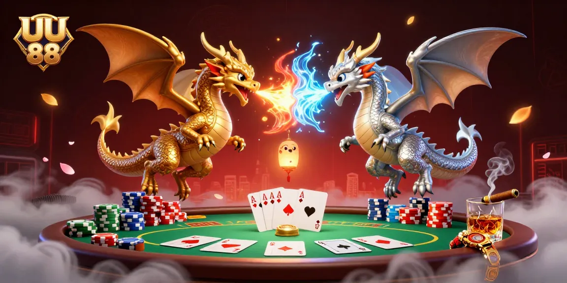 Engage in thrilling poker action with UU 88 as golden and silver dragons intertwine, elevation excitement!