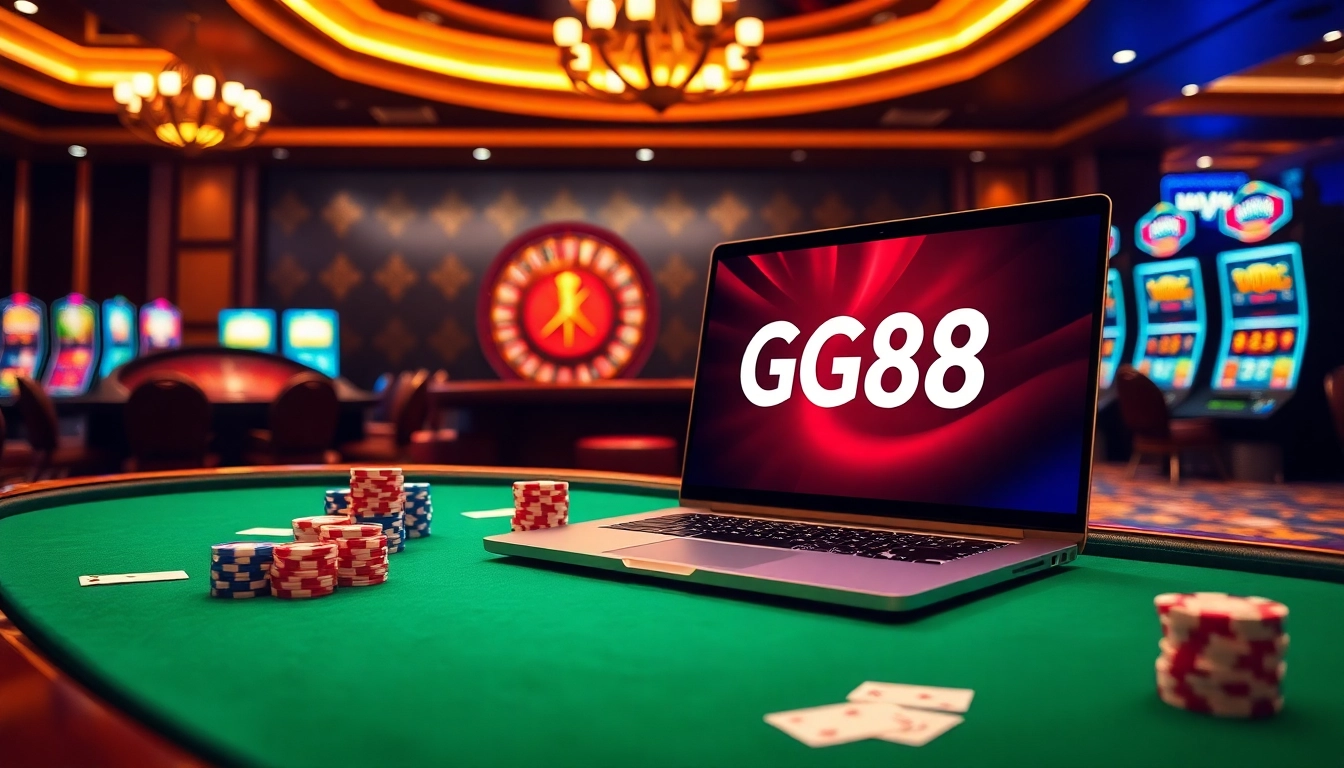 Experience the thrill of GG88 online casino gaming with vibrant poker chips and cards.