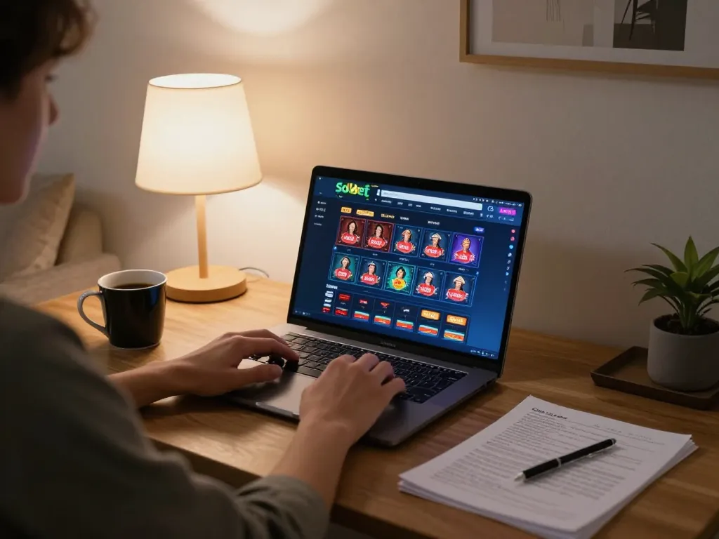 Sbobet player engaging in online gaming while strategizing in a cozy home environment