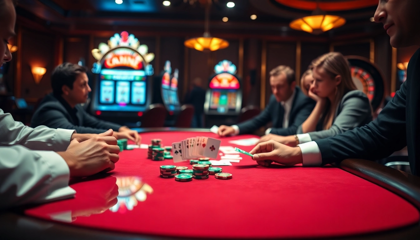 Exciting poker action at https://9bet41.com/, featuring vibrant poker chips and a luxurious casino ambiance.