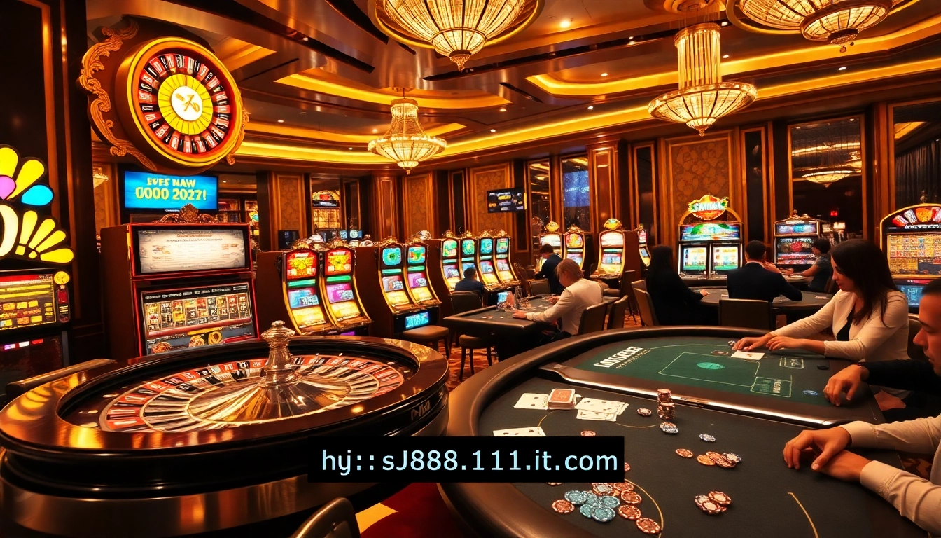 Experience thrilling gambling action at https://bj881.it.com/ with poker chips and vibrant slot machines.