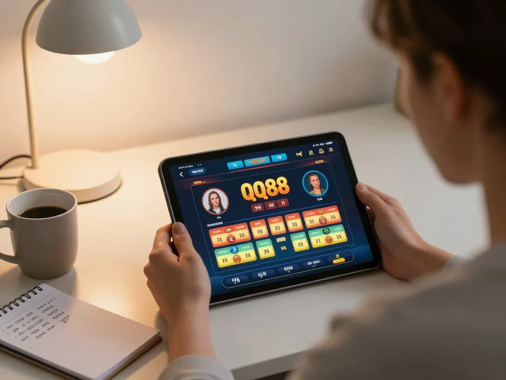 Play with exciting qq88 casino games on a cozy home setup with strategic notes and tablet.