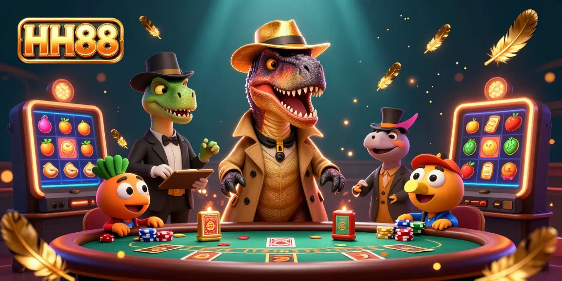 Engage in thrilling gameplay at HH88 with a cartoon velociraptor counter and casino fun.