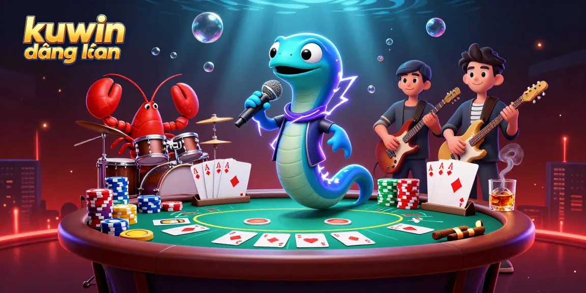 Kuwin đăng nhập showcases an electrifying underwater casino scene with vibrant characters and dynamic gambling elements.