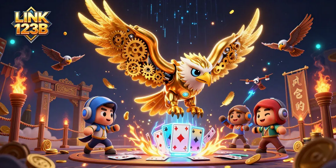 Experience thrilling gameplay with LINK 123B, featuring cybernetic characters surrounded by dynamic casino elements.