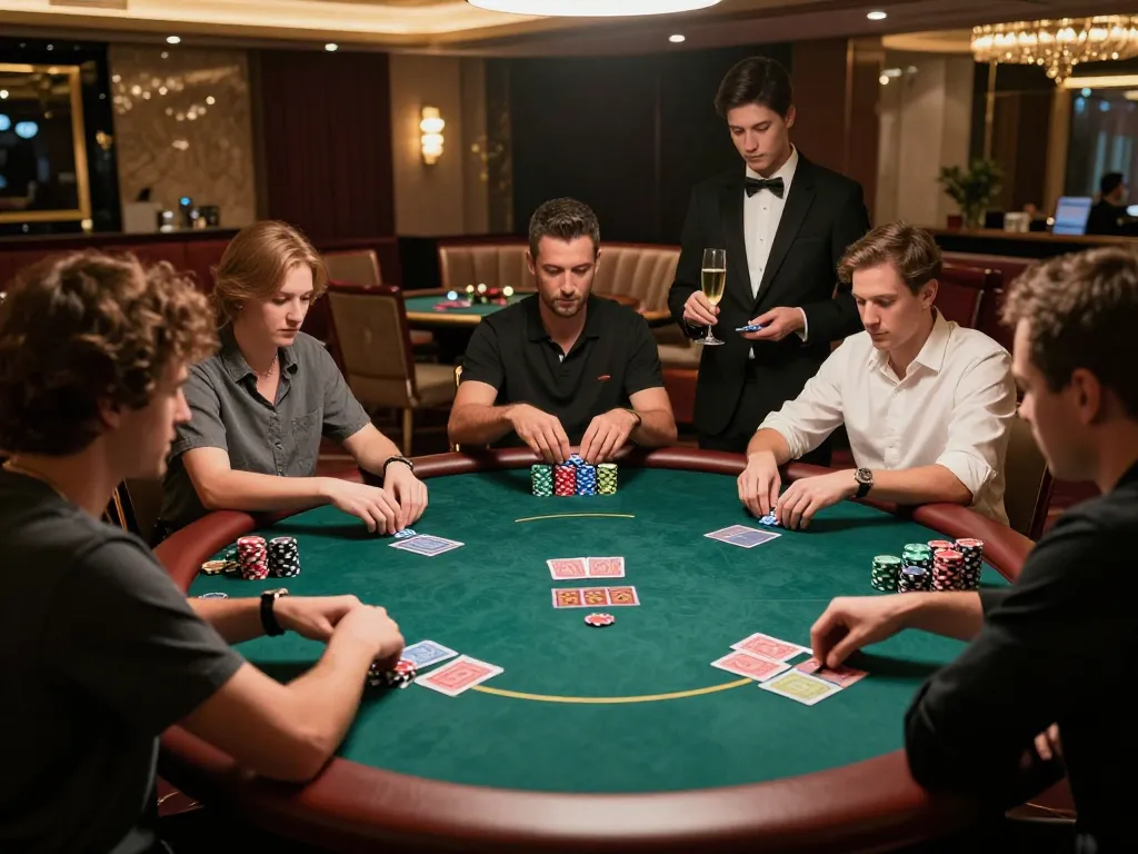 okwin VIP poker game showcasing strategic gameplay in a luxurious casino