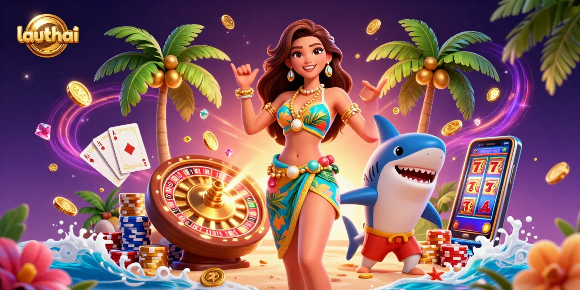 Experience thrills with lauthai, showcasing a glamorous beach scene filled with casino excitement.