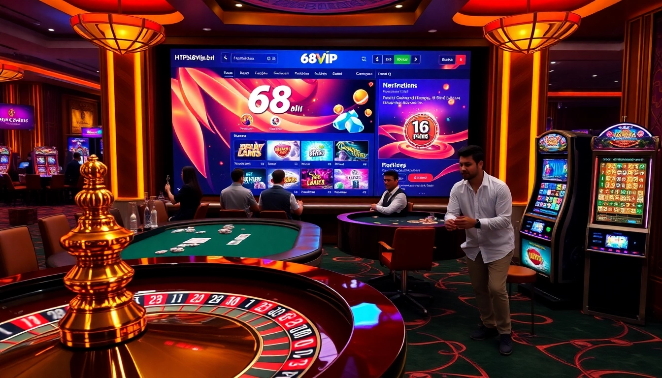 Engaging players at https://68vip.bz/ featuring vibrant casino elements and exciting gambling atmosphere.