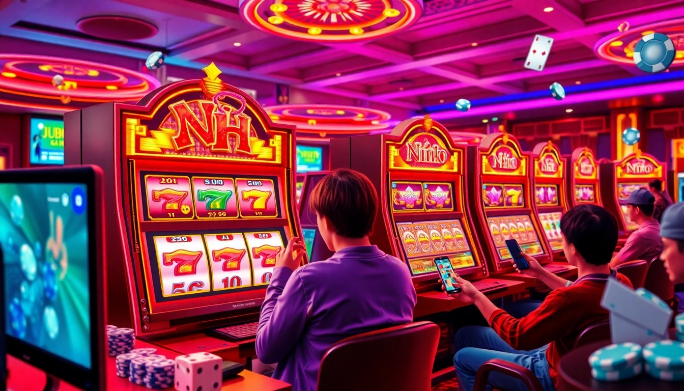 Nổ hũ online slot game with vibrant graphics and engaging players at a virtual casino.