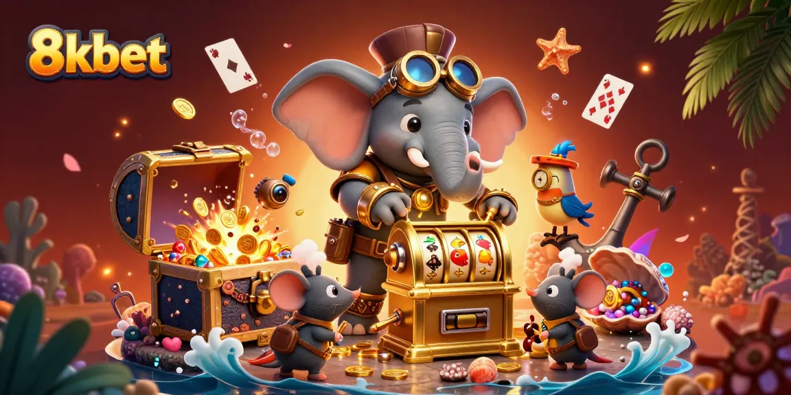 Experience thrilling gameplay at 8kbet with a steampunk twist in this vibrant casino scene.