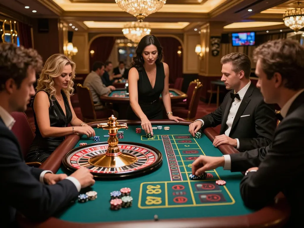 Players engaging at the roulette table in KJC casino, showcasing dynamic betting moments and excitement
