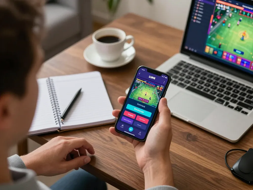 Engaging in LLWIN Download while strategizing with betting notes in a cozy home gaming atmosphere.