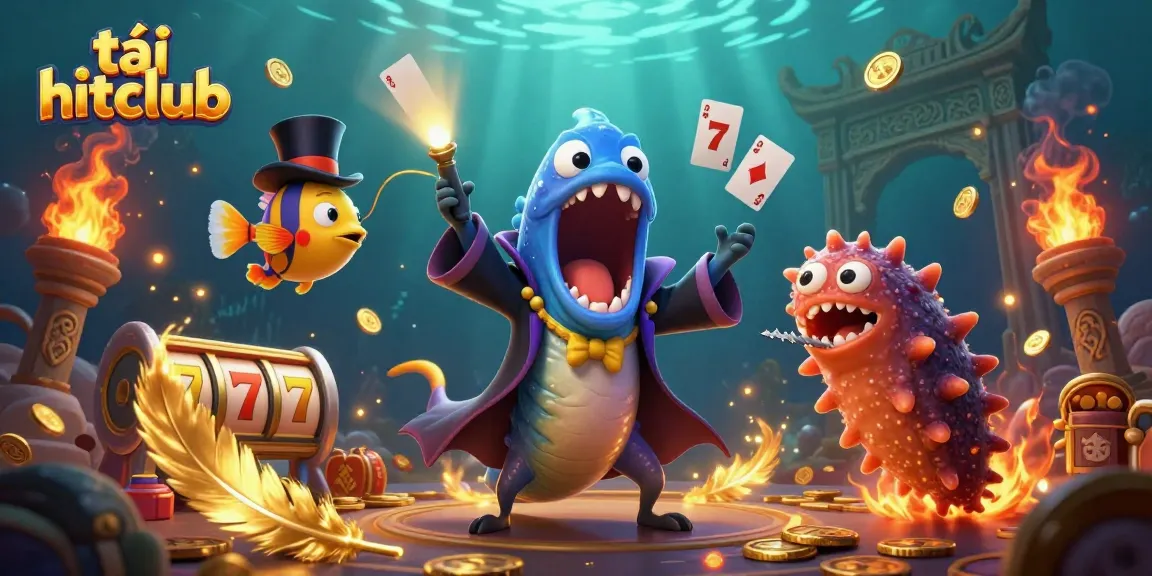 Engaging illustration for tải hitclub featuring a mystical underwater casino scene with vibrant characters and elements.